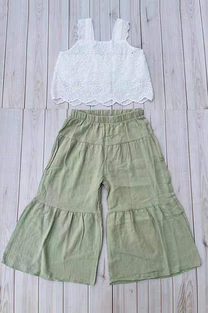 Trendy crop top & tiered ruffle wide leg pant girls boutique set 2601084M