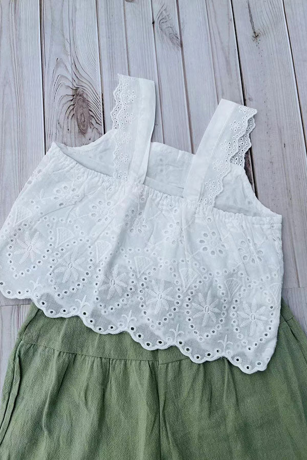 Trendy crop top & tiered ruffle wide leg pant girls boutique set 2601084M