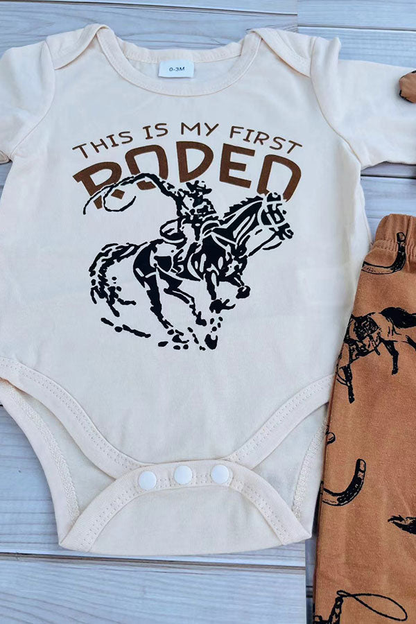 Western rodeo kid romper & pant & hat 3pc baby boutique sets 2601087M