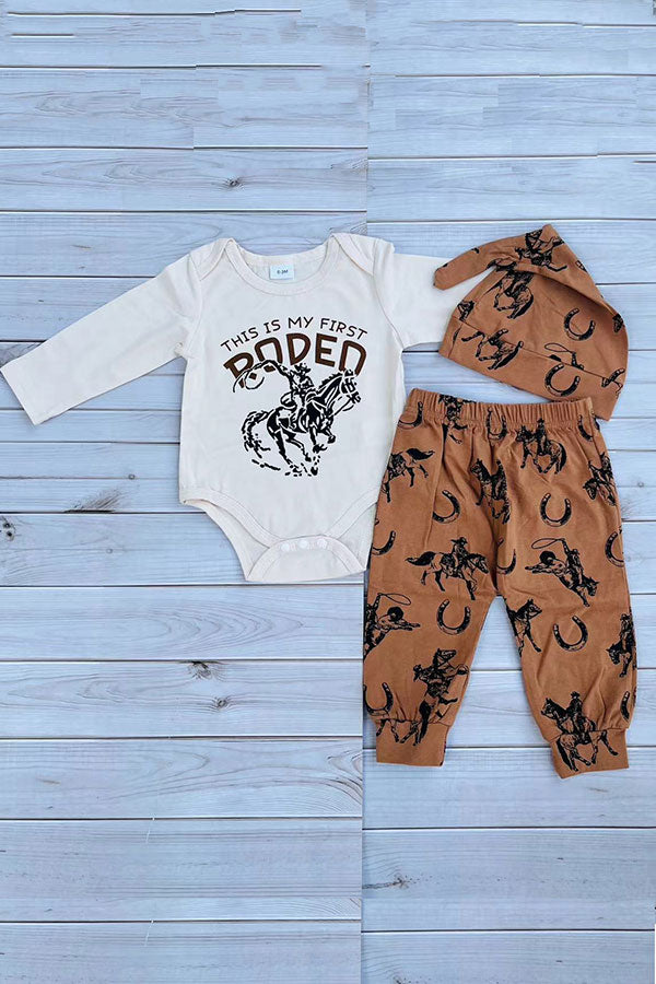 Western rodeo kid romper & pant & hat 3pc baby boutique sets 2601087M