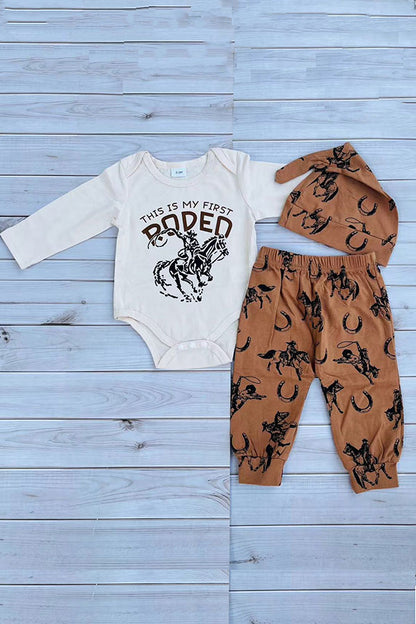 Western rodeo kid romper & pant & hat 3pc baby boutique sets 2601087M