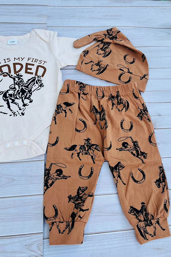 Western rodeo kid romper & pant & hat 3pc baby boutique sets 2601087M