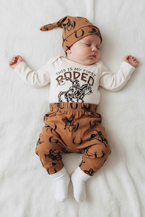 Western rodeo kid romper & pant & hat 3pc baby boutique sets 2601087M