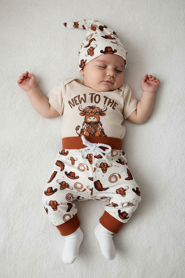 Western NEW TO THE HERD romper & pant & hat 3pc baby boutique sets 2601089M