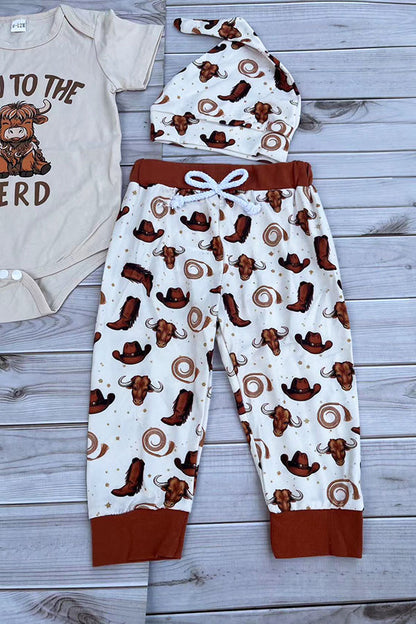 Western NEW TO THE HERD romper & pant & hat 3pc baby boutique sets 2601089M