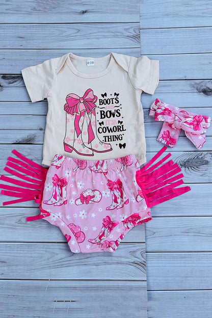 Western cowgirl romper & fringe bloomer baby boutique sets 2601090M