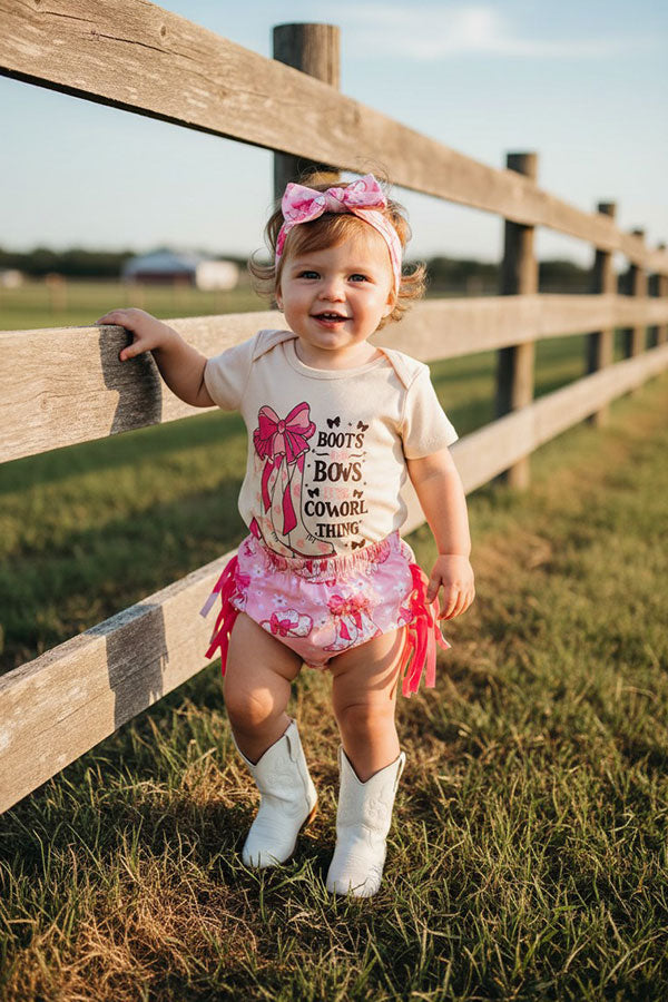 Western cowgirl romper & fringe bloomer baby boutique sets 2601090M