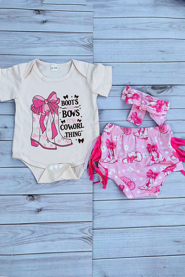Western cowgirl romper & fringe bloomer baby boutique sets 2601090M