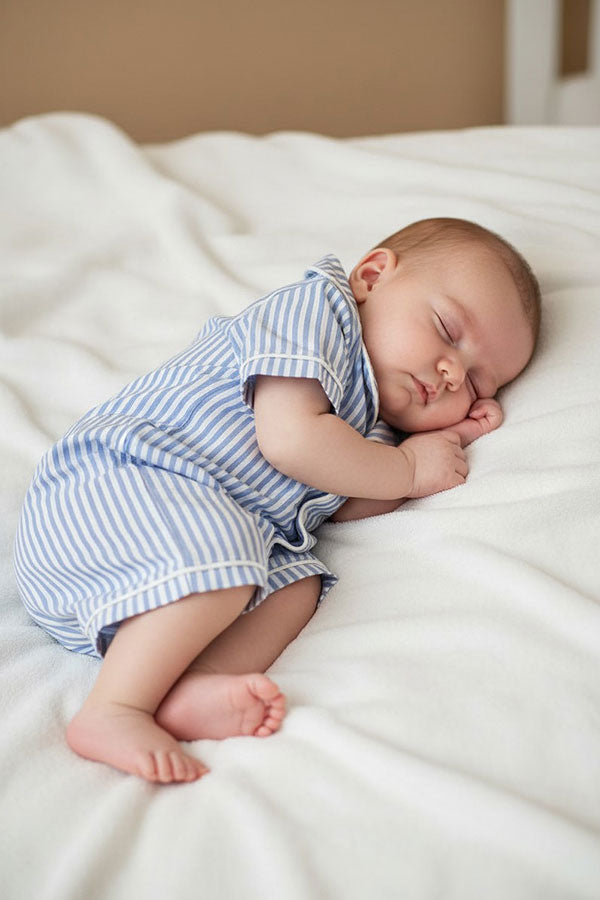 Chic one piece blue striped short sleeve baby boutique jumpsuit 2601092M