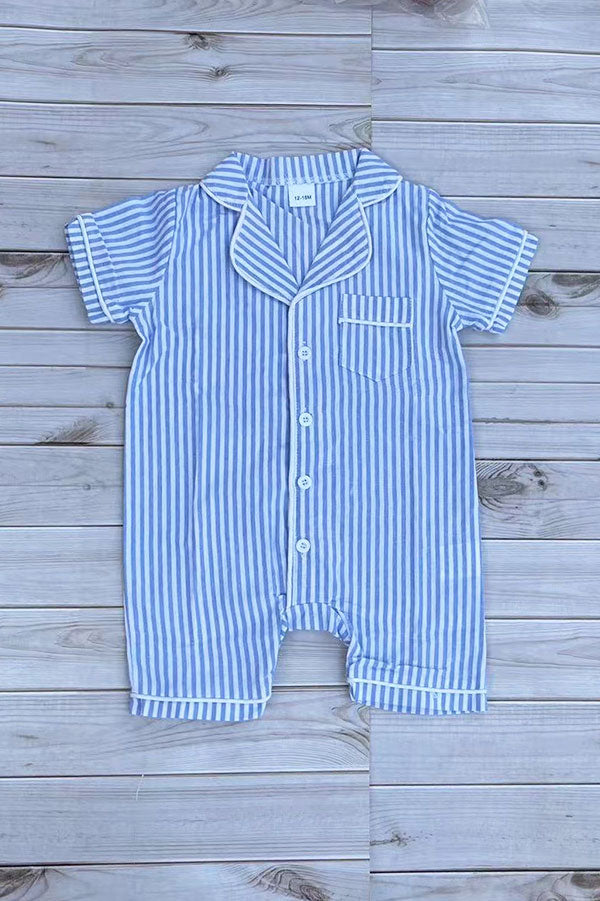 Chic one piece blue striped short sleeve baby boutique jumpsuit 2601092M