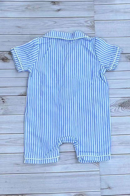 Chic one piece blue striped short sleeve baby boutique jumpsuit 2601092M