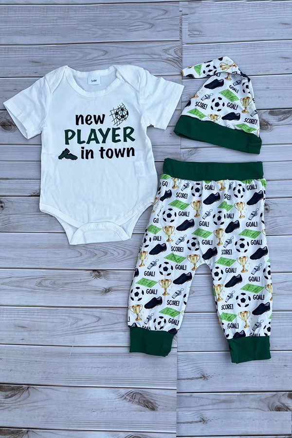 Western soccer romper & pant & hat 3pc baby boutique sets 2601094M