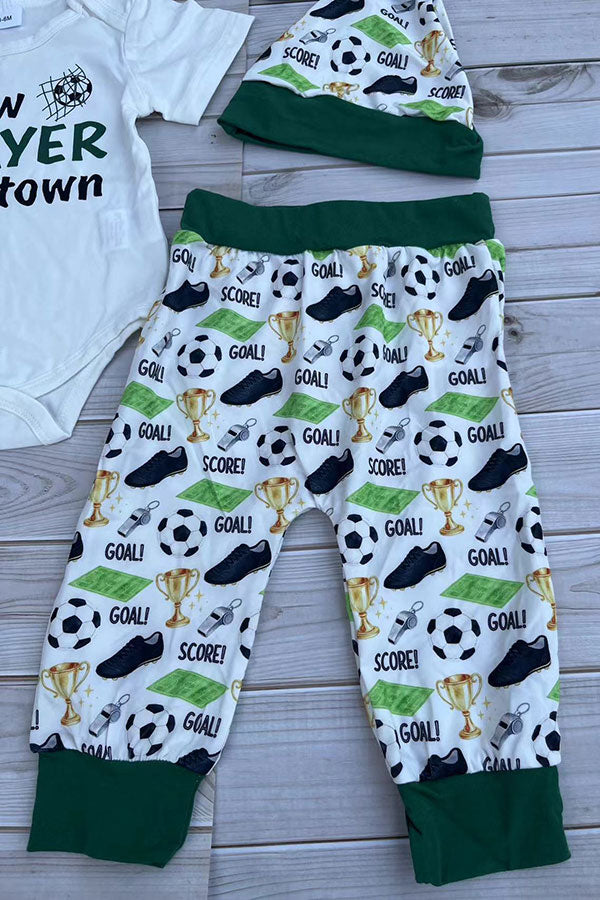 Western soccer romper & pant & hat 3pc baby boutique sets 2601094M