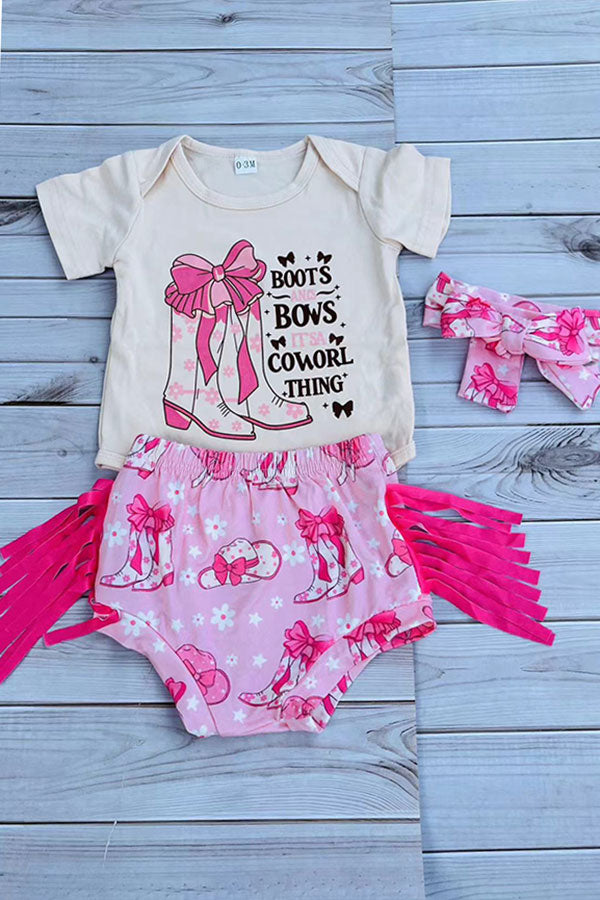 Western cowgirl romper & fringe bloomer baby boutique sets 2601090M