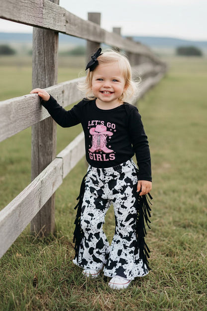 Western cowgirl romper & cow fringe pant baby boutique sets 2601096M