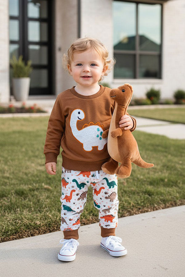 Trendy dinosaur sweatshirt & pant boy's boutique set 2601098M