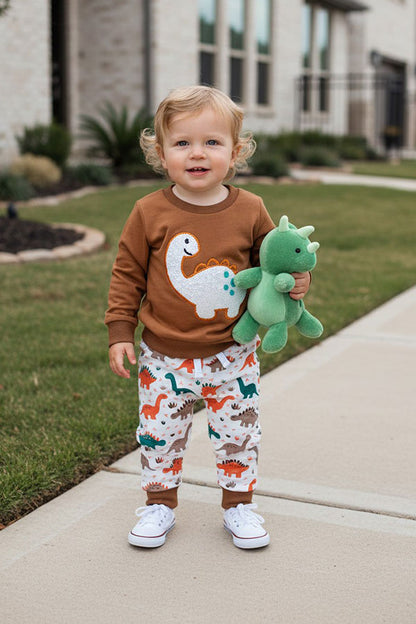 Trendy dinosaur sweatshirt & pant boy's boutique set 2601098M