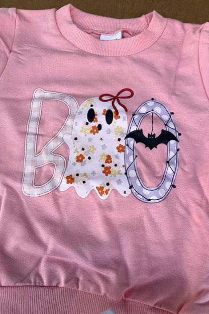 Halloween BOO embroidery sweatshirt & floral pant girls boutique set 2601099M