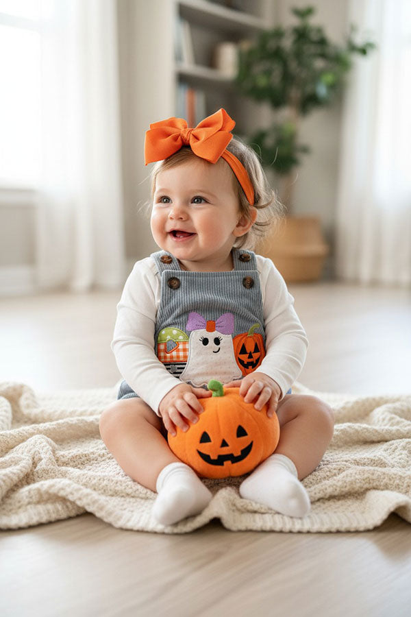 Halloween pumpkin embroidery corduroy baby boutique romper 2601100M