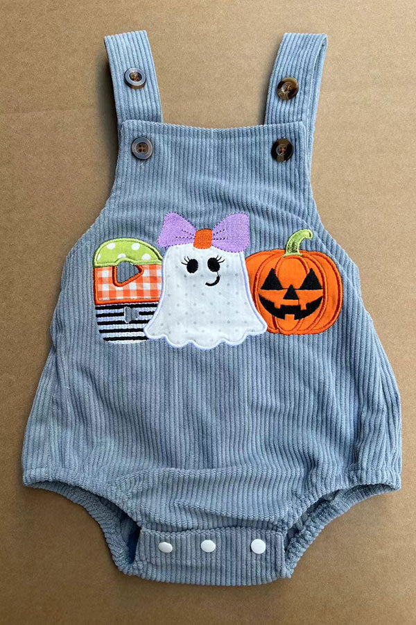 Halloween pumpkin embroidery corduroy baby boutique romper 2601100M
