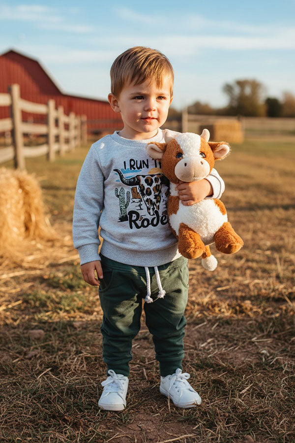 Western leopard bull skull sweatshirt & pant boy's boutique set 2601101M