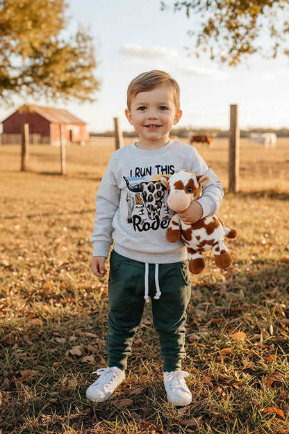 Western leopard bull skull sweatshirt & pant boy's boutique set 2601101M