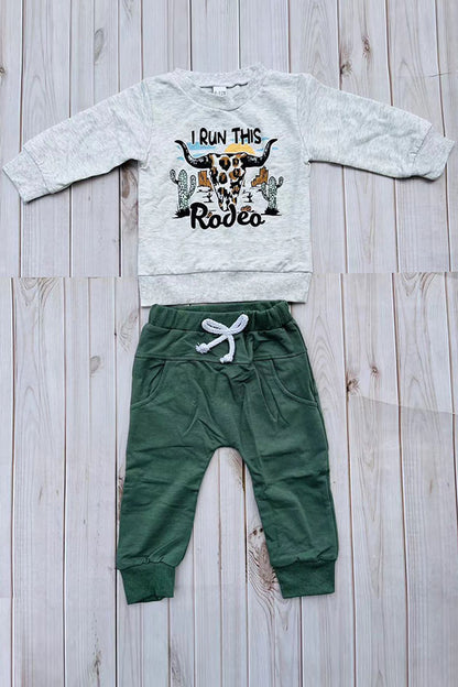 Western leopard bull skull sweatshirt & pant boy's boutique set 2601101M