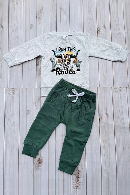 Western leopard bull skull sweatshirt & pant boy's boutique set 2601101M