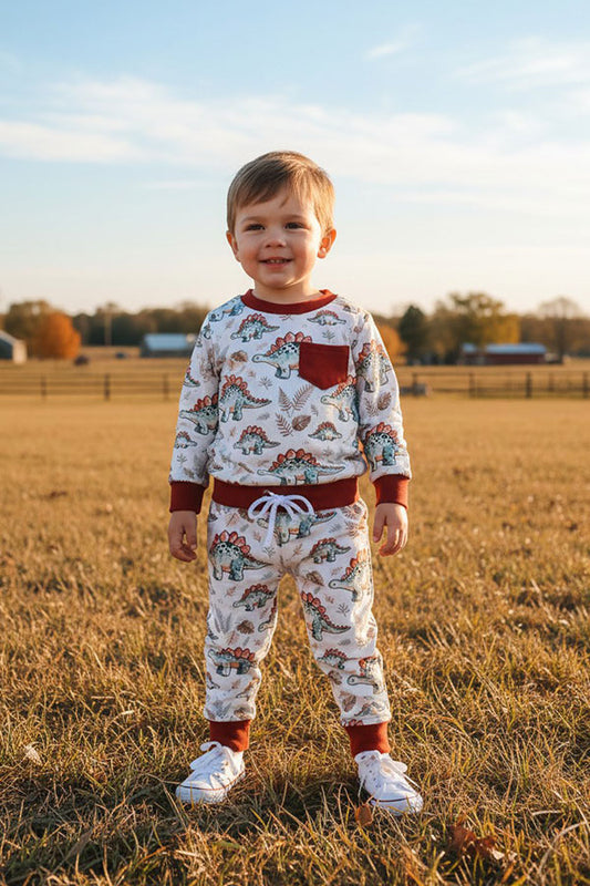 Western dinosaur print sweatshirt & pant boy's boutique set 2601102M