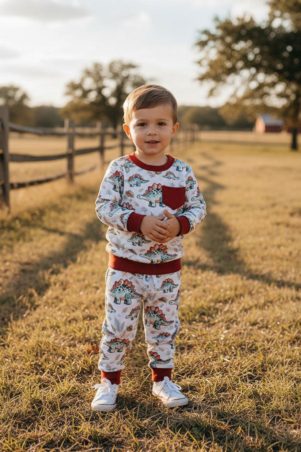 Western dinosaur print sweatshirt & pant boy's boutique set 2601102M