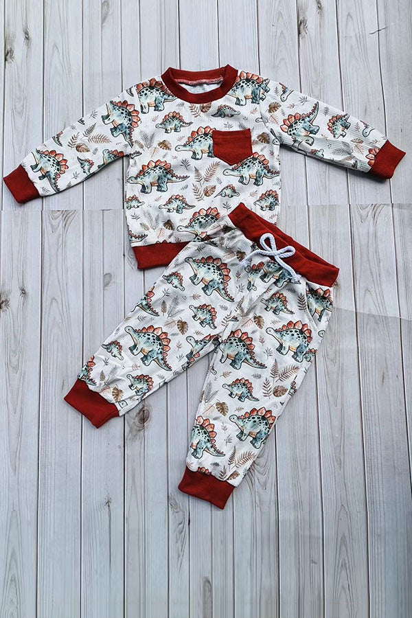Western dinosaur print sweatshirt & pant boy's boutique set 2601102M