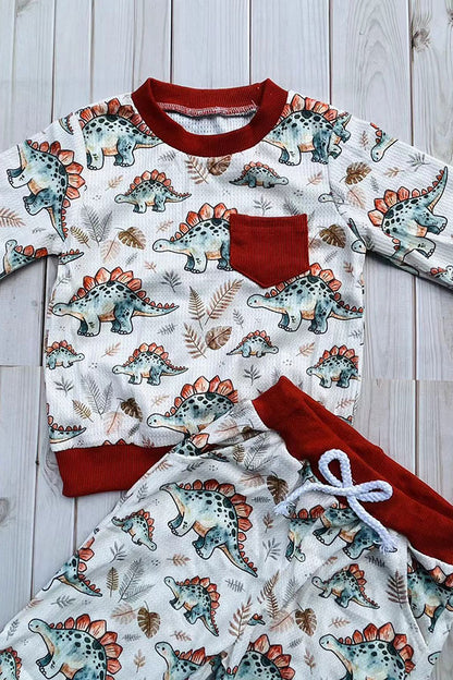 Western dinosaur print sweatshirt & pant boy's boutique set 2601102M