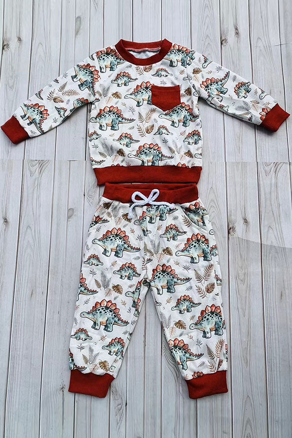 Western dinosaur print sweatshirt & pant boy's boutique set 2601102M