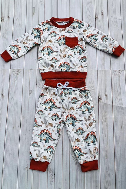 Western dinosaur print sweatshirt & pant boy's boutique set 2601102M
