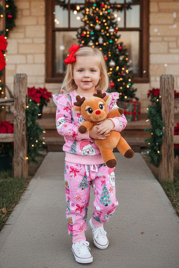 Christmas santa pink top & pant baby girls boutique set 2601103M