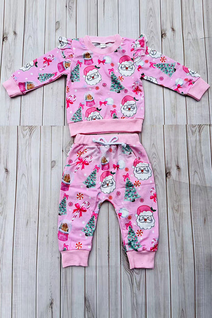 Christmas santa pink top & pant baby girls boutique set 2601103M