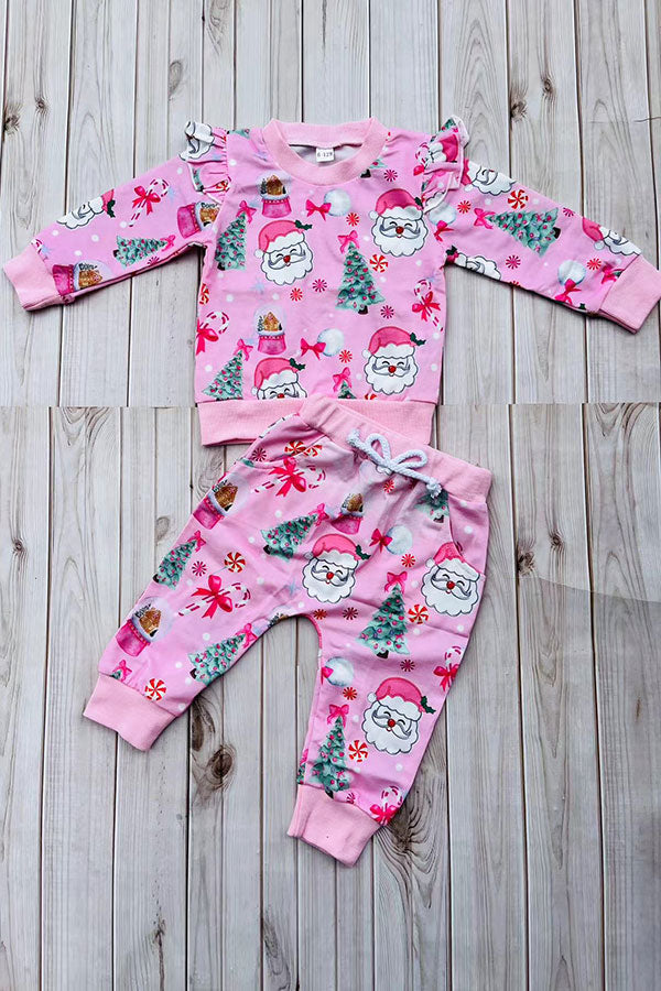 Christmas santa pink top & pant baby girls boutique set 2601103M