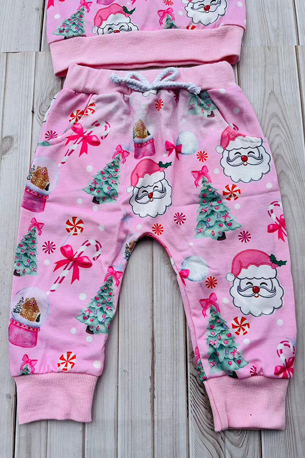 Christmas santa pink top & pant baby girls boutique set 2601103M