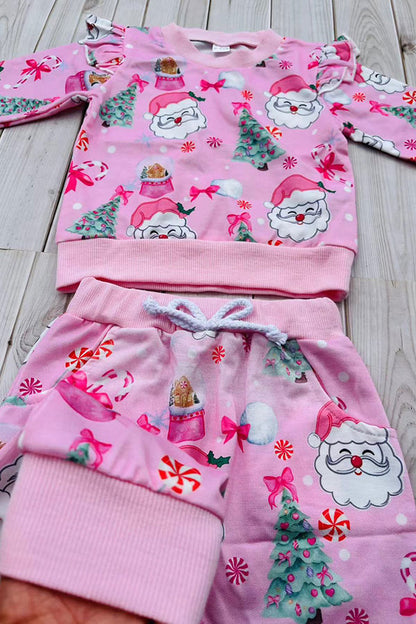 Christmas santa pink top & pant baby girls boutique set 2601103M