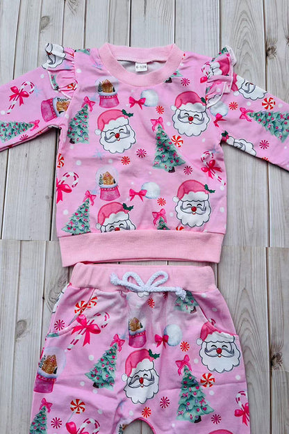 Christmas santa pink top & pant baby girls boutique set 2601103M