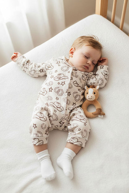 Western one piece beige long sleeve baby boutique pajamas 2601105M