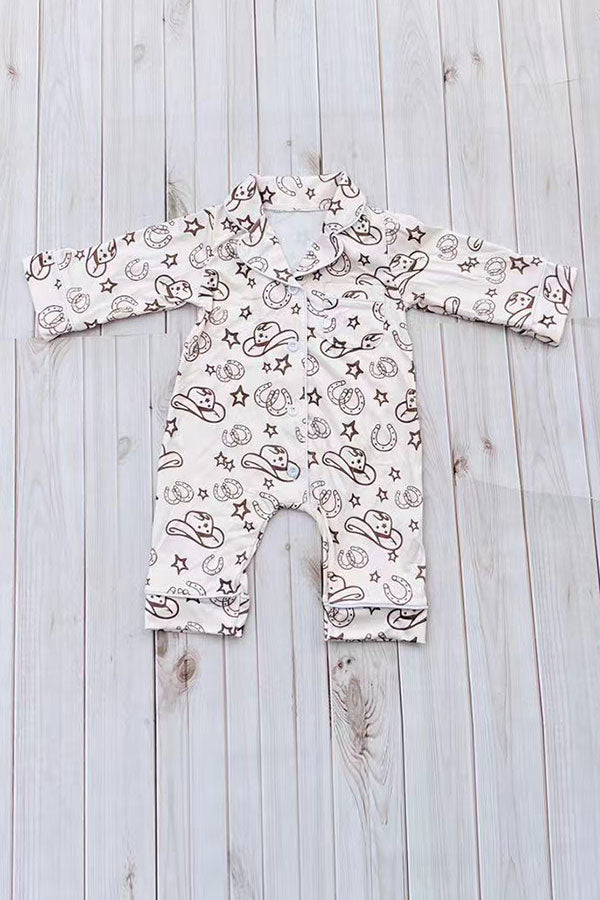 Western one piece beige long sleeve baby boutique pajamas 2601105M