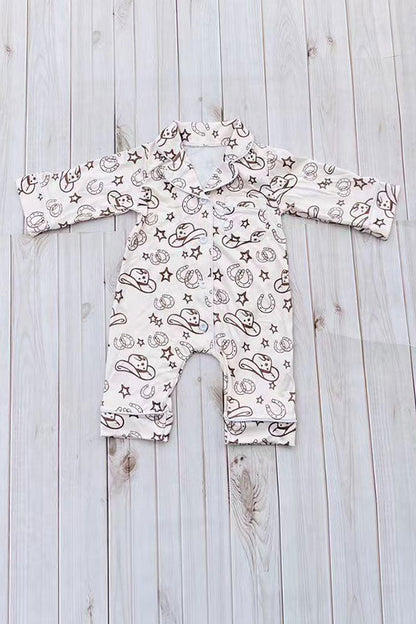 Western one piece beige long sleeve baby boutique pajamas 2601105M