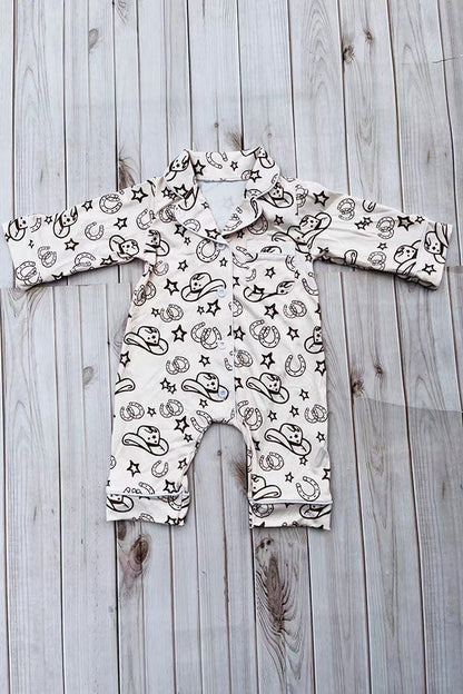 Western one piece beige long sleeve baby boutique pajamas 2601105M