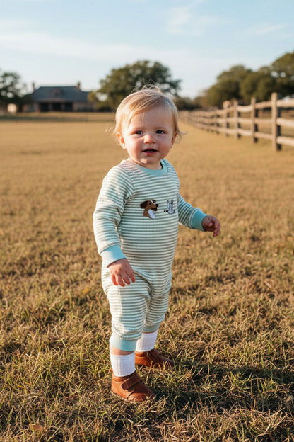 Western hunting embroidery stripe long sleeve baby boutique jumpsuit 2601106M