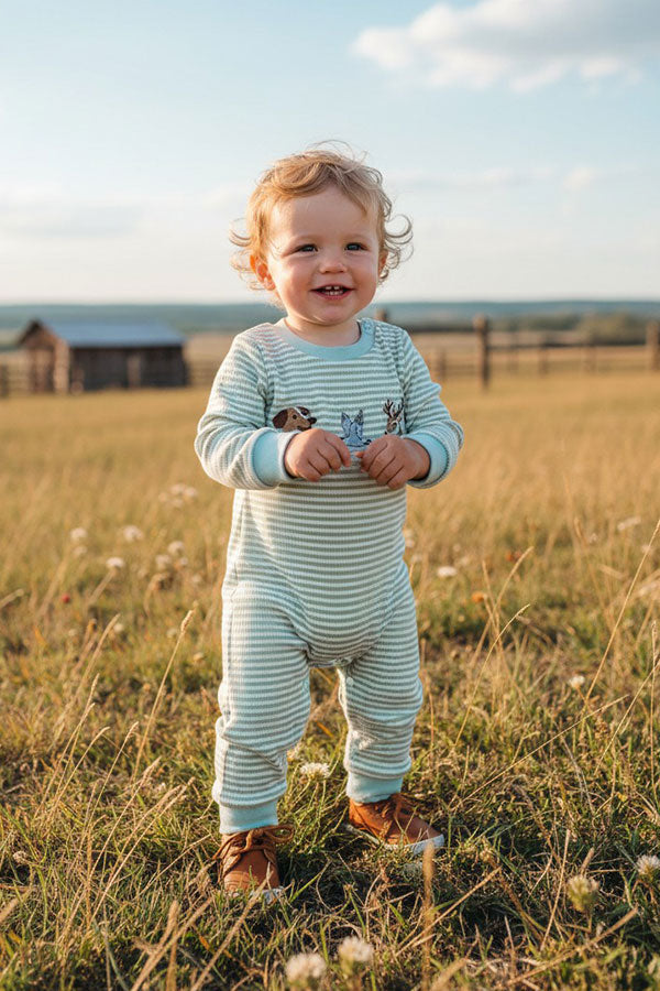Western hunting embroidery stripe long sleeve baby boutique jumpsuit 2601106M