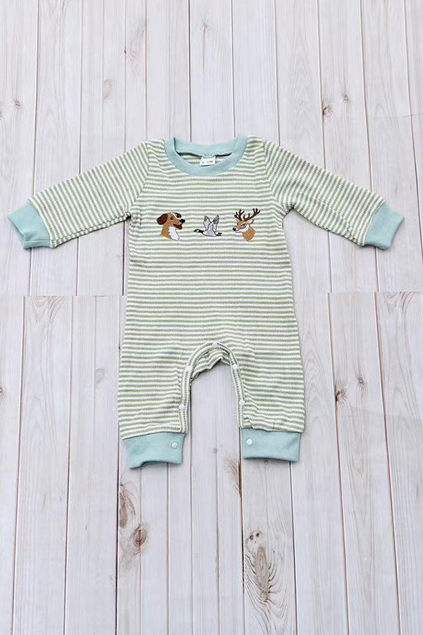 Western hunting embroidery stripe long sleeve baby boutique jumpsuit 2601106M
