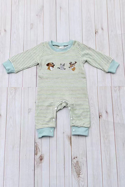 Western hunting embroidery stripe long sleeve baby boutique jumpsuit 2601106M