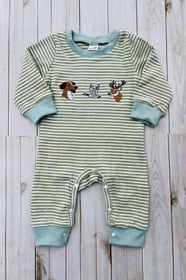 Western hunting embroidery stripe long sleeve baby boutique jumpsuit 2601106M