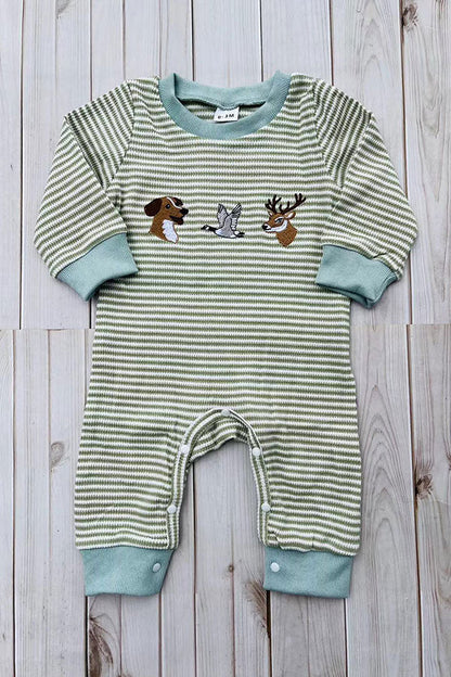 Western hunting embroidery stripe long sleeve baby boutique jumpsuit 2601106M